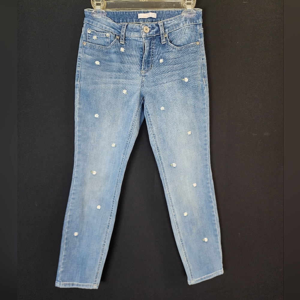 Lauren Conrad Embroidered Daisies Blue Jeans, 6 Skinny